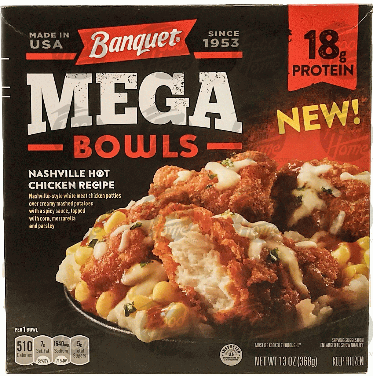 Banquet Mega Bowls nashville hot chicken recipe over mashed potatoes topped with mozzarella Full-Size Picture